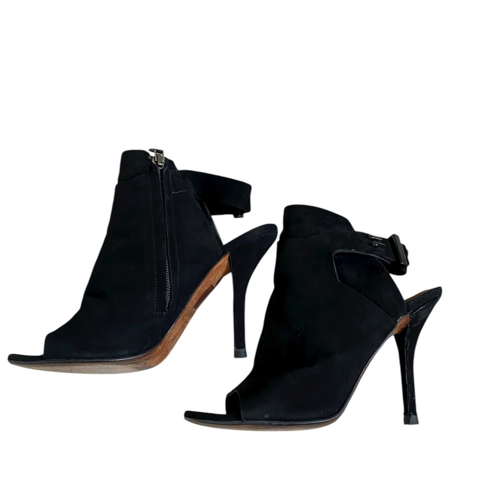 Givenchy Black Suede Open Toe Sling Back Heeled Bootie Boots Size 8 Damaged - Picture 13 of 13